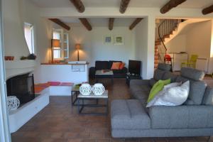 a living room with a couch and a fireplace at Villa Pialats in Buis-les-Baronnies