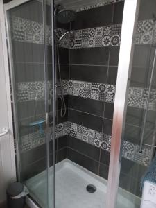 a shower with a glass door in a bathroom at Agréable maison de ville au coeur de Chinon in Chinon +13 photos