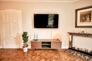 シュトルベルクにあるExklusives Altbauapartment - zentral und ruhigのリビングルーム(テレビ、暖炉付)