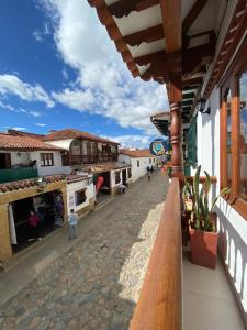a view of a street in a town with buildings at Hospedaje Villa Monica in Villa de Leyva