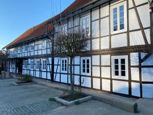 a building with a tree in front of it at Hotel BonaMari in Salzgitter