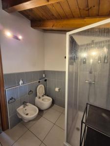 a bathroom with a toilet and a sink and a shower at Appartamento Relax Libellula in Cadrezzate +5 photos