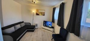 sala de estar con sofá y TV en Delight Apartment, Close to Excel, London City Airport & O2!, en Londres