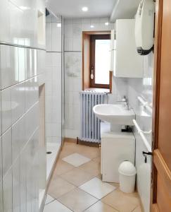 a white bathroom with a sink and a shower at Demeure de 4 chambres avec terrasse amenagee et wifi a Mancey in Mancey
