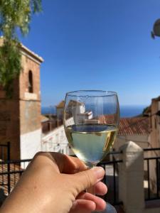 a person holding a glass of white wine at Casa Coco No 10 in Polopos