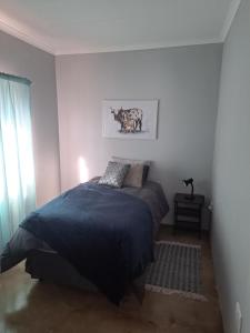 a bedroom with a blue bed and a window at 22 Duvenhage in Postmasburg