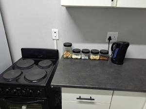 a kitchen counter with a stove and some spices at 22 Duvenhage in Postmasburg