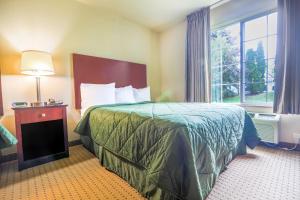 a hotel room with a bed and a window at Evansville Inn & Suites by OYO in Evansville