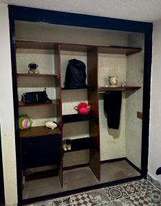 a closet with wooden shelves in a room at Alborada 2 Cerca del Aeropuerto in Mexico City