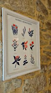 a framed picture of leaves and flowers on a wall at La petite maison bleue in Mouret +15 photos