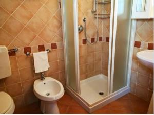 a bathroom with a shower and a toilet and a sink at Al Mulino di Sant'Eufemia in La Strada