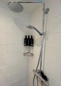 a shower with a shower head in a bathroom at Prins Heerlijk in Sassenheim