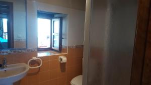 a bathroom with a sink and a toilet and a window at La casa de Omi in Camaleño +32 photos