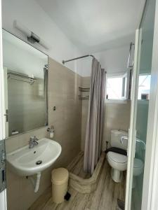 uma casa de banho com um lavatório e um WC em Ioanna's House em Míconos