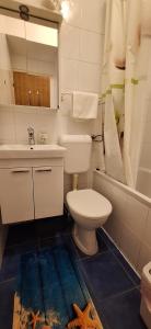a bathroom with a toilet and a sink and a mirror at Apartmani Grubiša in Drvenik +4 photos