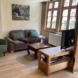 un salon avec un canapé et une table basse dans l'établissement Apartment Am Fluss im Haus An der Rur, à Monschau