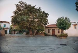 an empty parking lot with trees and a building at Village Little House at Roustika in Roústika