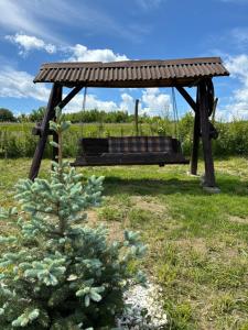 a swing in a field with a tree at Cabanuta Din Deal in Racoviţa