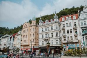 Almennt útsýni yfir borgina Karlovy Vary eða útsýni yfir borgina eins og það er á hótelinu