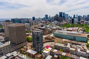 an aerial view of a city with tall buildings at Central King Studio in Montreal