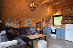 a living room with a couch and a table at Bieszczadzka Samotnia in Cisna