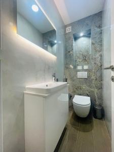 een badkamer met een witte wastafel en een toilet bij Vila Mariam&Maid in Sarajevo