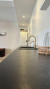 a kitchen with a counter top and a refrigerator at Maison Ausiphica in Arcachon +36 photos