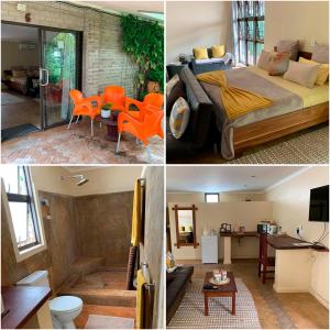 3 fotos diferentes de un dormitorio y una sala de estar en R A GUEST HOUSE PEMBA, en Pemba