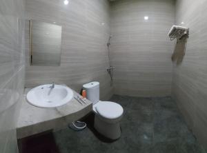 un bagno con un water bianco e un lavandino di Teresra Hotel a Takung-hilir
