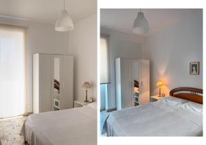 two pictures of a bedroom with a bed and a mirror at Dazicalò in San Giovanni Gemini