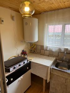 a kitchen with a stove and a sink at Holiday home in Kiş