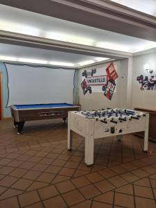 ウンカスティージョにあるBar Restaurante Albergue de Uncastilloのビリヤード台と大画面テレビが備わる客室です。