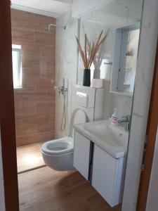 a bathroom with a toilet and a sink at Villas Ermali in Ksamil