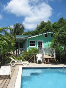 uma casa com piscina em frente a uma casa em Palm Cottage em Castries