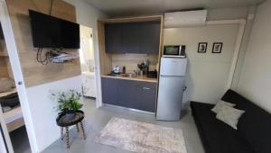 Kuchyň nebo kuchyňský kout v ubytování BIG BERRY KOLPA - KIWI mobile house, Metlika