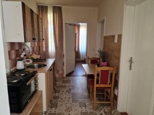a kitchen with a sink and a stove top oven at Konak -Guest house -Ramonda Serbika in Niš