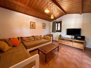 a living room with a couch and a flat screen tv at Casa Clot III- Formentera in Illes Balears