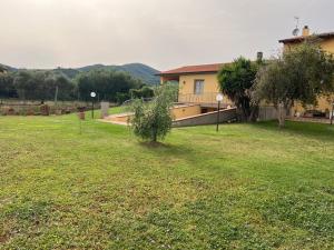 una casa con un patio con césped en Agriturismo Il Giardino Degli Olivi Appartamenti, en Castiglione della Pescaia