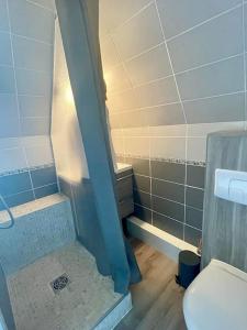 Un baño con ducha, inodoro y lavabo. en Studio Vue Mer, en Villers-sur-Mer 19 fotos más
