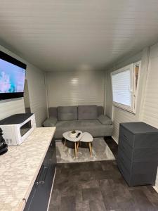 a small living room with a couch and a table at Mobile house T&N in Velenje