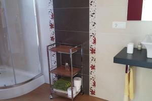 ein kleines Badezimmer mit Dusche und Waschbecken in der Unterkunft Casa da Ameixida in Ribeira