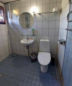 a bathroom with a toilet and a sink at Cronin's Guesthouse Bed & Breakfast in Heinola +37 photos