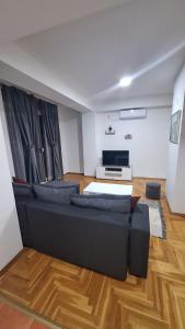 a living room with a couch and a television at BiM Apartment in Ohrid