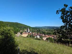 a view of a small town from a hill at Maison de village in Montcabrier
