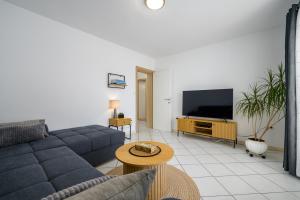 a living room with a couch and a tv at App D Comfort in Umag