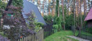 einen Zaun vor einem Haus mit Bäumen in der Unterkunft Domek letniskowy nad jeziorem, Mazury in Teerau + 13 Fotos