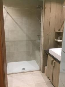 W łazience znajduje się prysznic ze szklanymi drzwiami. w obiekcie Beautiful rooms at countryside Brussels w mieście Halle