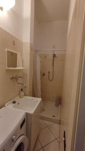 a bathroom with a shower and a toilet and a sink at casa vacanze Luisa in Lazzeretto +20 photos