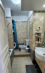 a bathroom with a toilet and a sink at Appartement marina hammamet in Yasmine