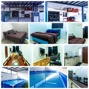 a collage of different pictures of a room at Dkyra homestay teluk kemang in Port Dickson